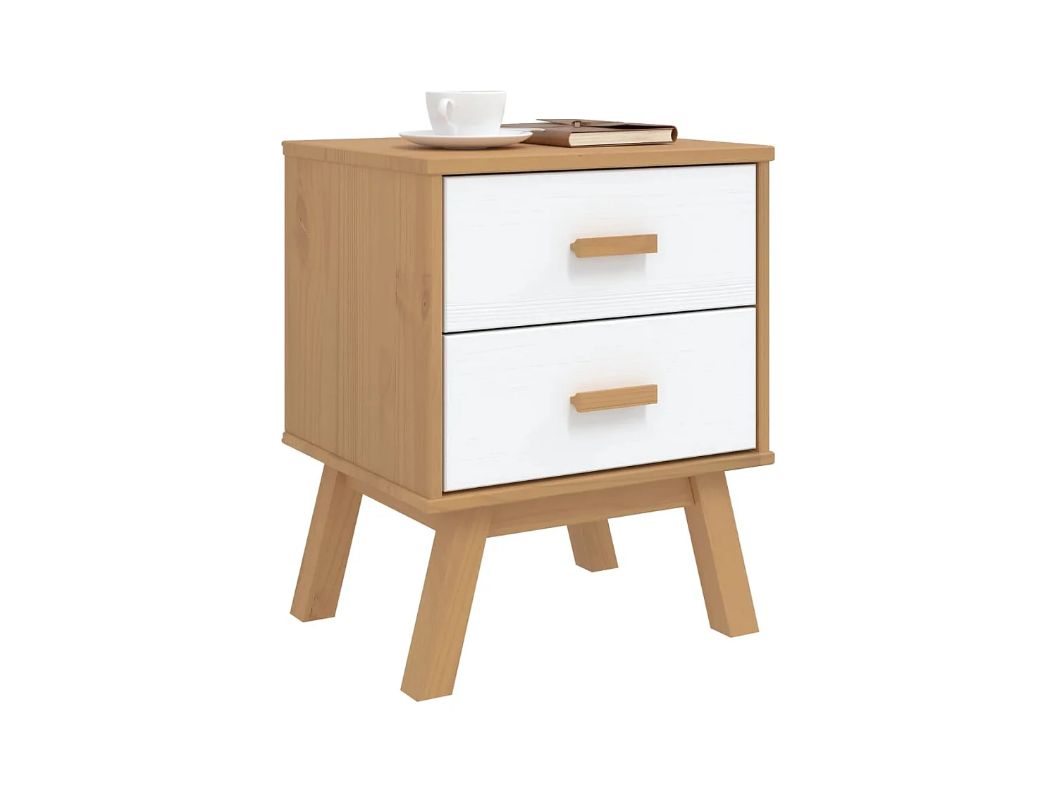 Table de chevet OLDEN blanc et marron bois de pin solide