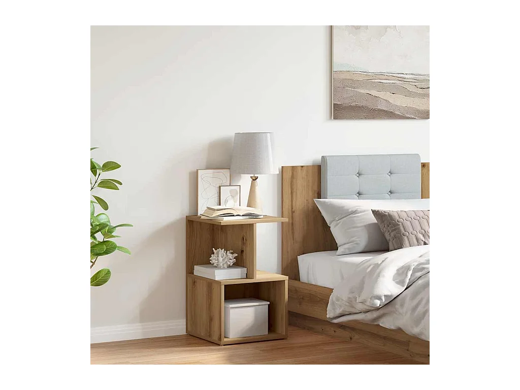 Mesita de noche roble craft 35x35x55 cm madera de ingeniería