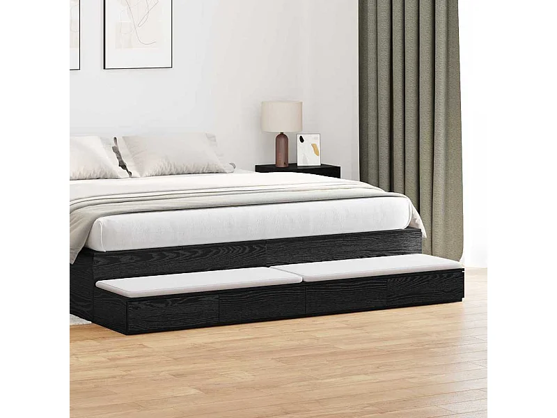 Tiroirs de lit Noir 180x36,5x16,5 cm en bois aggloméré