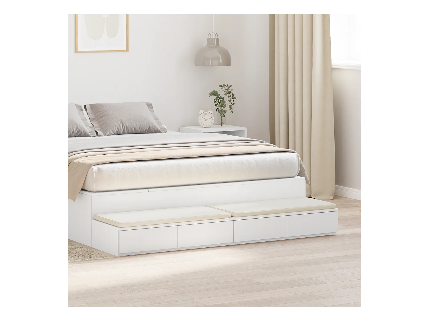 Cassettiera bianca per letto 150x36,5x16,5 cm in legno ingegnerizzato