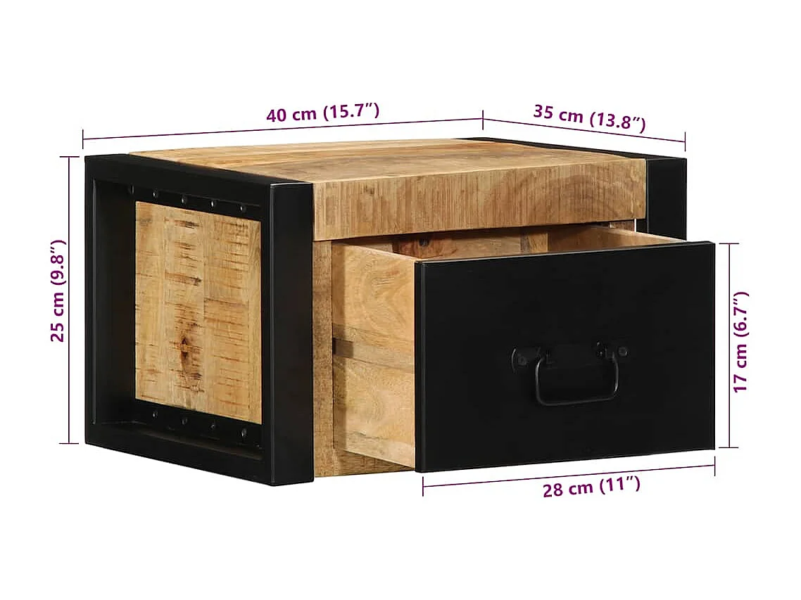 Comodini 2 pezzi 40x35x25 cm in legno massello di mango grezzo