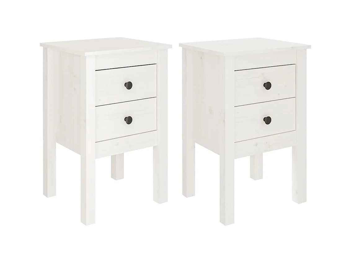 Nachttische 2 Stück Weiß 40x35x61,5 cm Massivholz Kiefer