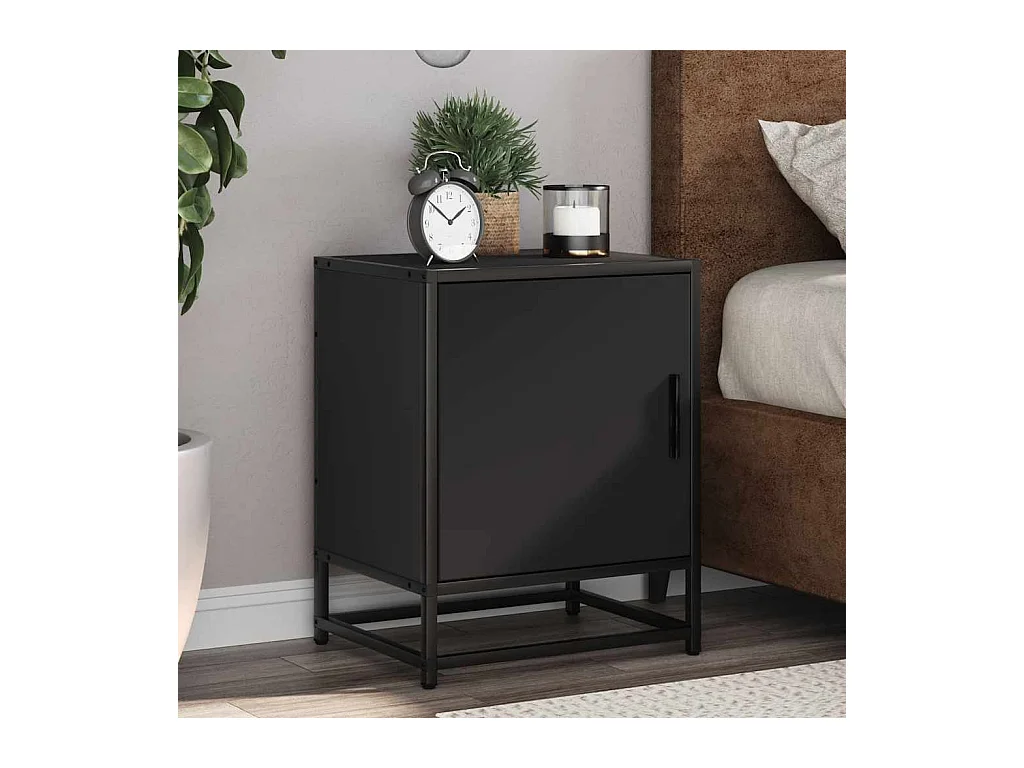 Table de chevet noir 40x31x50 cm bois d'ingénierie et métal