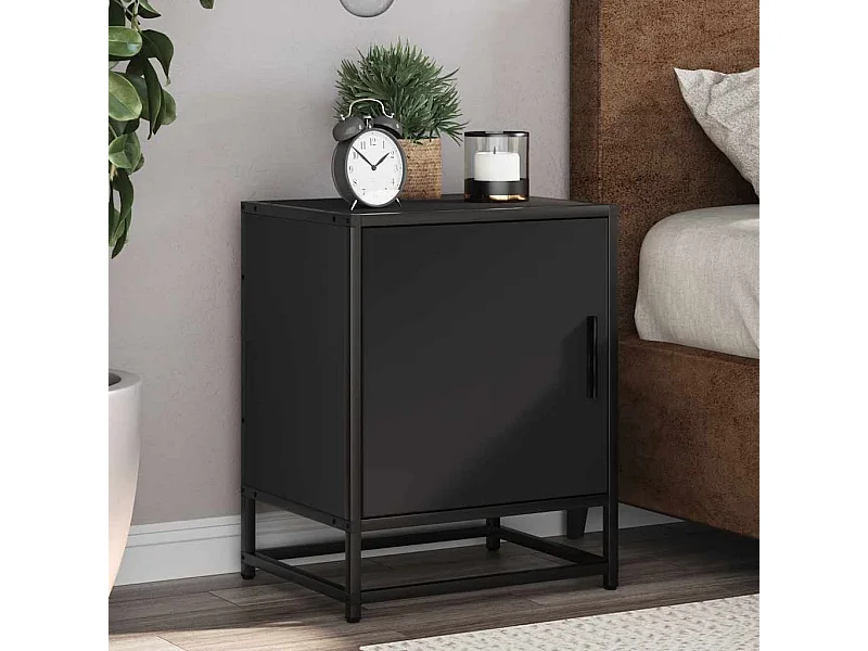 Comodino nero 40x31x50 cm in legno ingegnerizzato e metallo