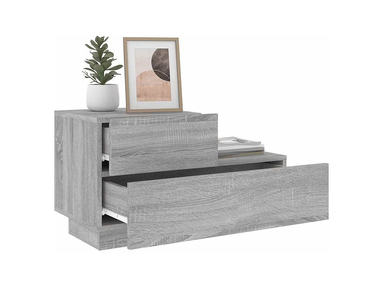 Nachtkastje met LED-verlichting Sonoma grijs 70x36x40,5 cm