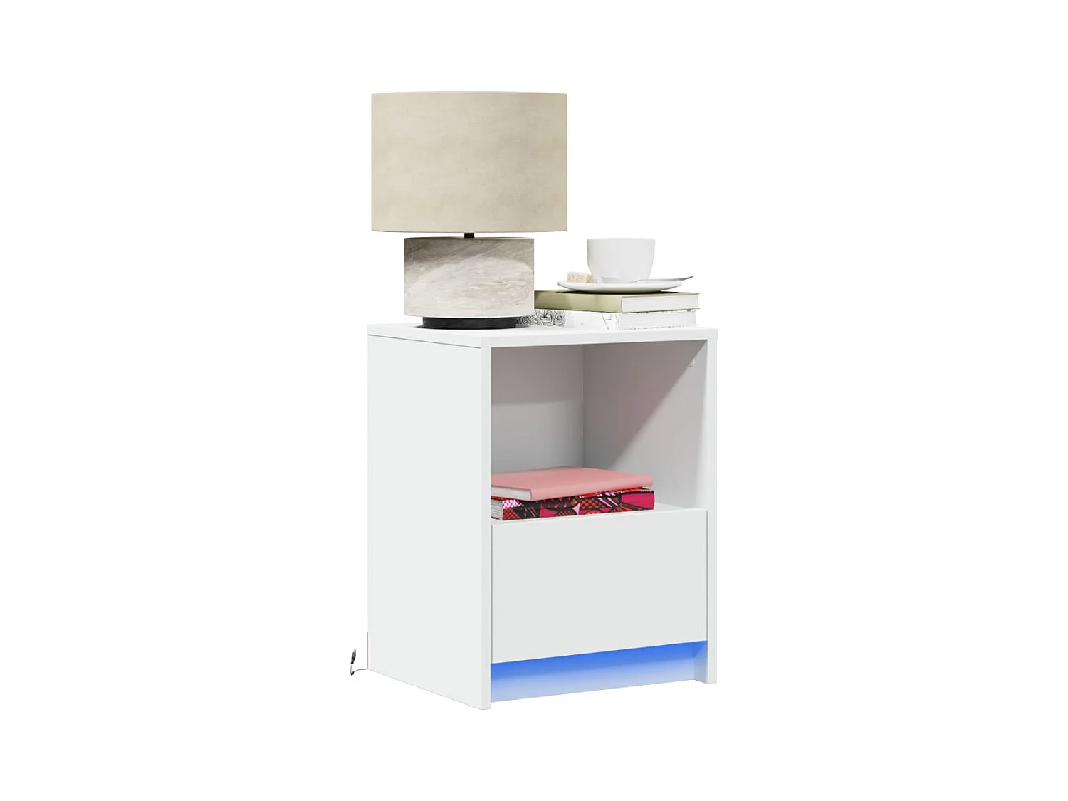 Armoire de chevet avec lumières LED blanc bois d'ingénierie