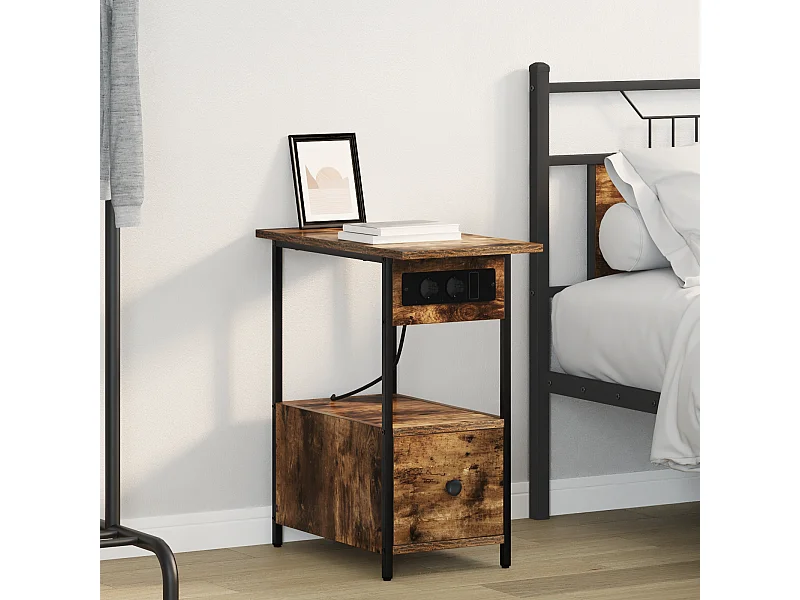 Comodino in rovere affumicato 60 x 30 x 61 cm in legno ingegnerizzato