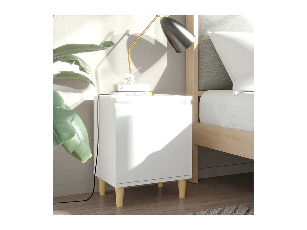 Table de chevet avec pieds en bois massif Blanc 40x30x50 cm