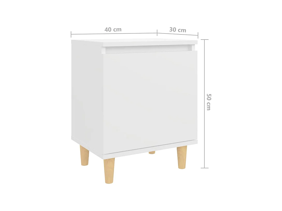 Table de chevet avec pieds en bois massif Blanc 40x30x50 cm
