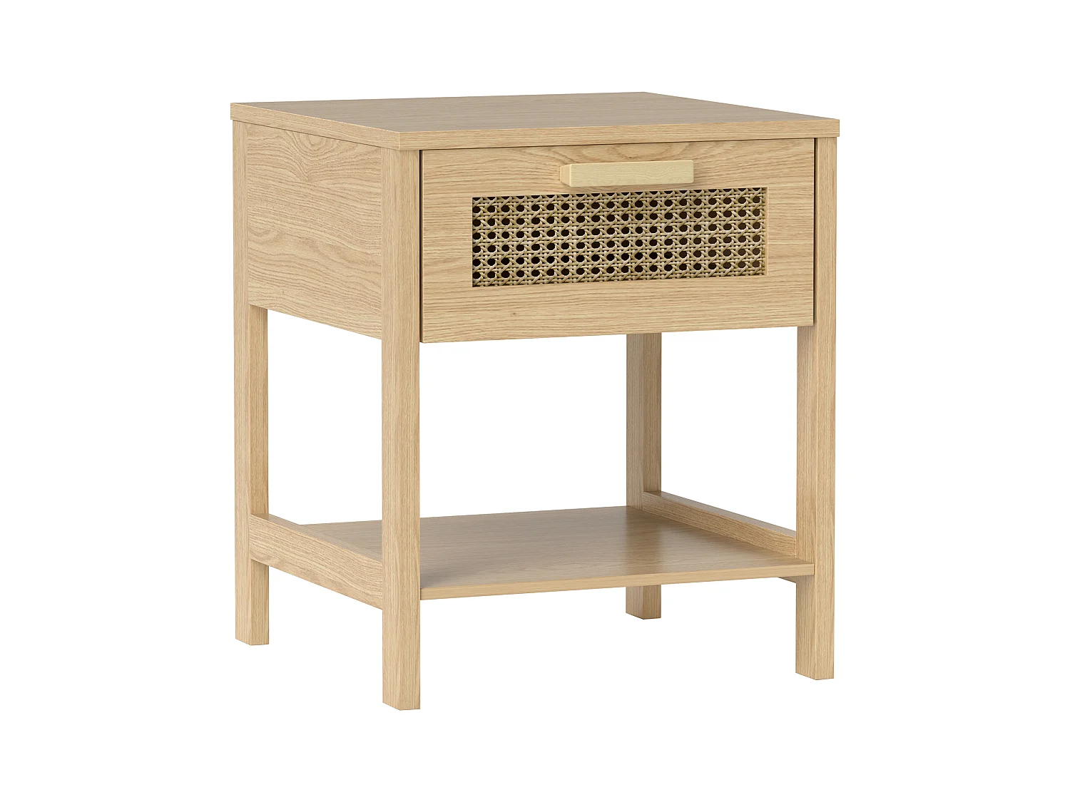 Table de chevet, design rattan, bois, naturel (40x40x48.4 cm)