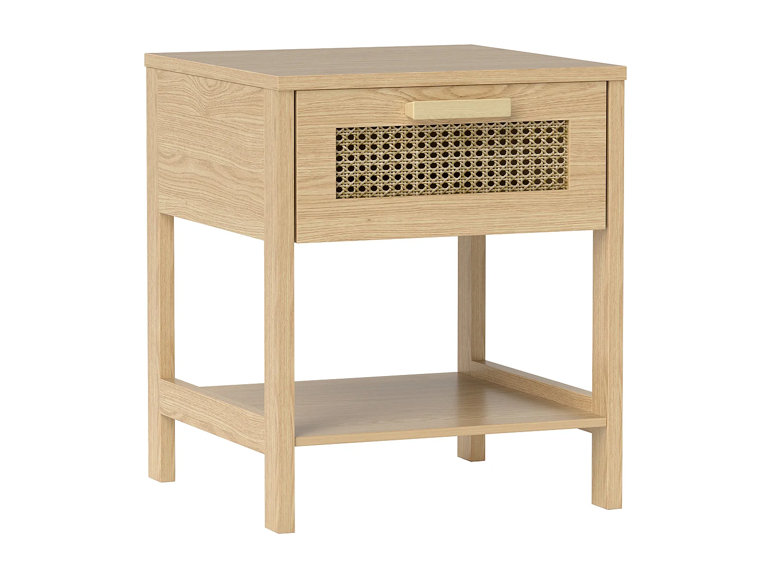 Table de chevet, design rattan, bois, naturel (40x40x48.4 cm)