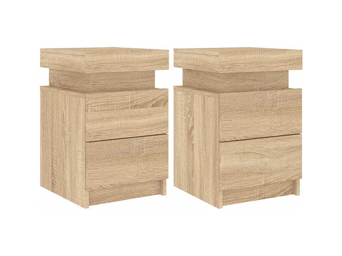 Tables de chevet et lumières LED 2 pcs chêne sonoma 35x39x55 cm