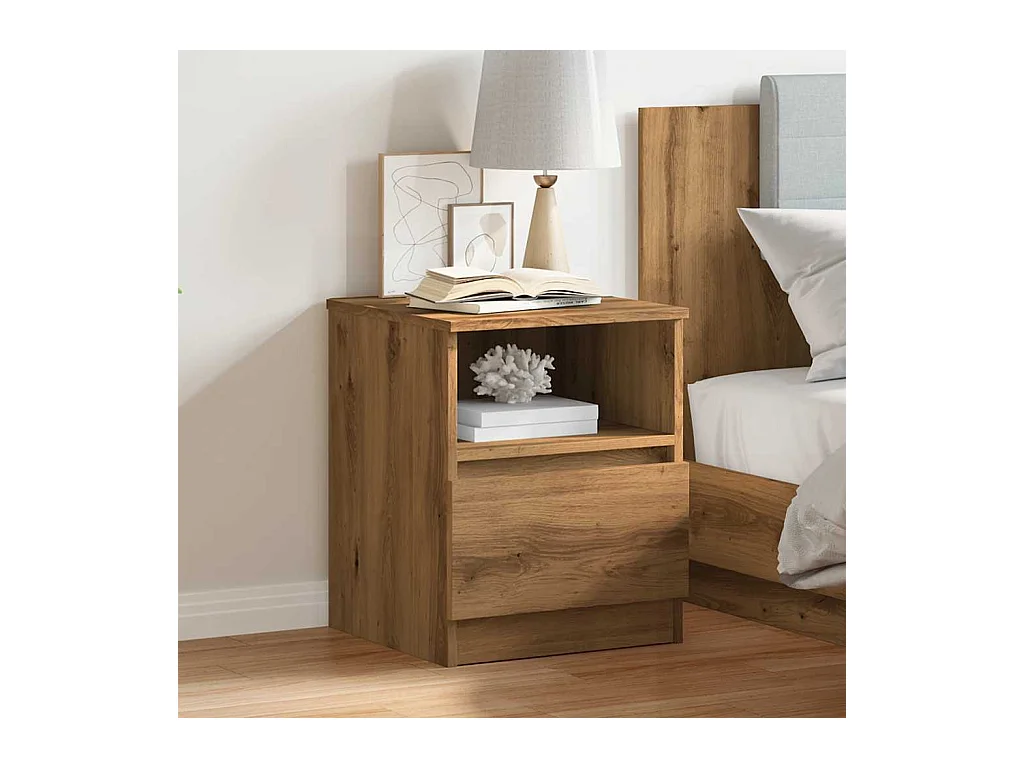 Table de chevet chêne artisanal 40x40x50 cm bois d’ingénierie