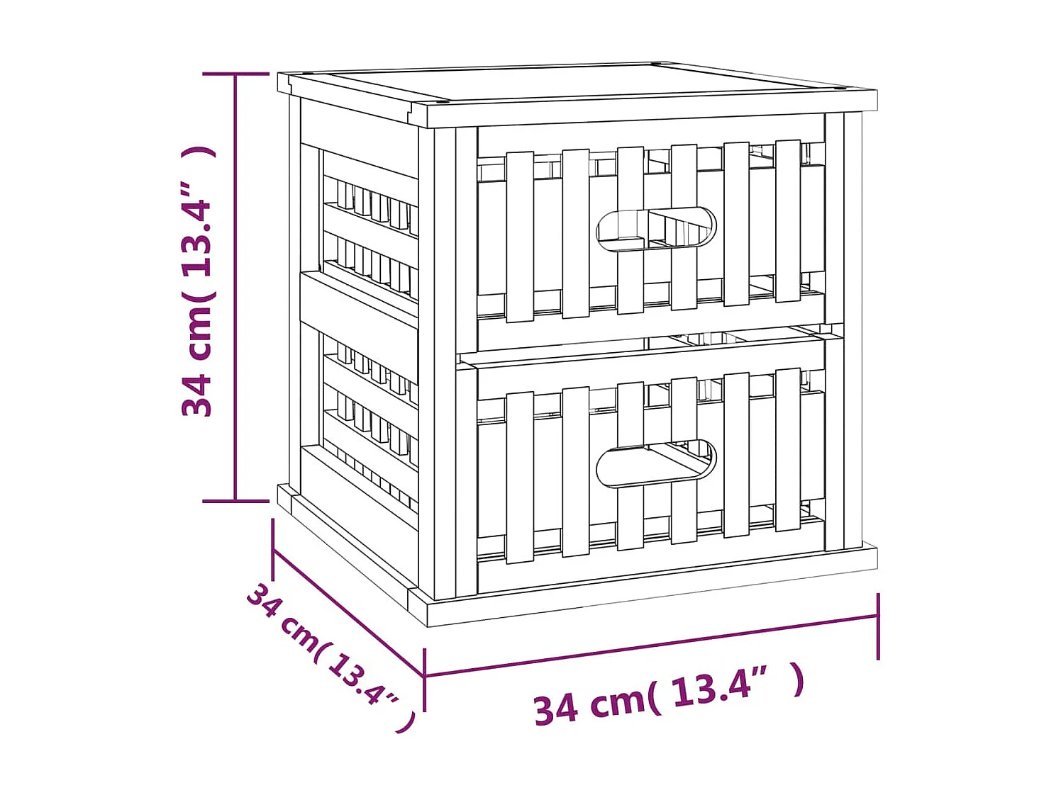 Comodini 2 pz 34x34x34 cm Legno massello di noce