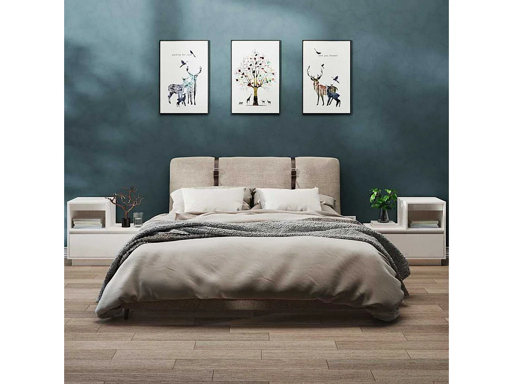 Comodini 2 pz Bianco 60x34x51 cm Legno massello di pino