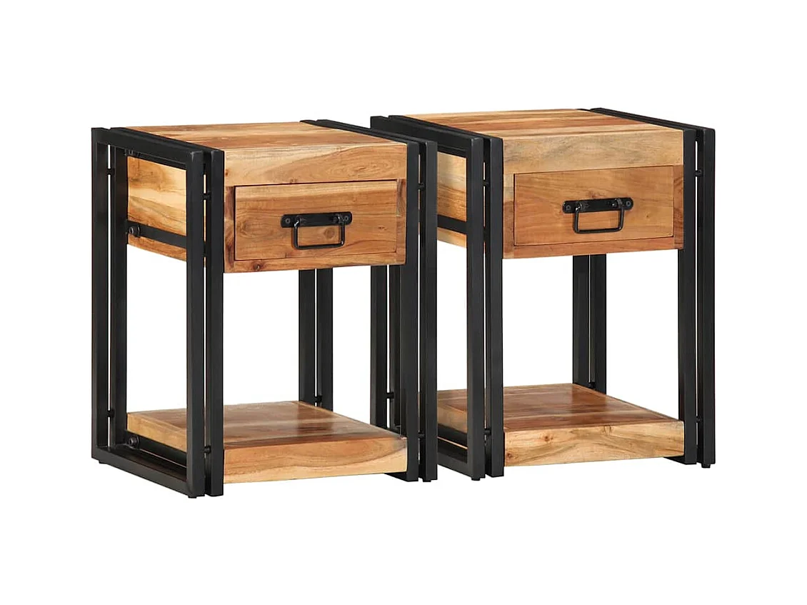 Set de 2 tables de nuit 40x35x50 cm en bois d'acacia massif