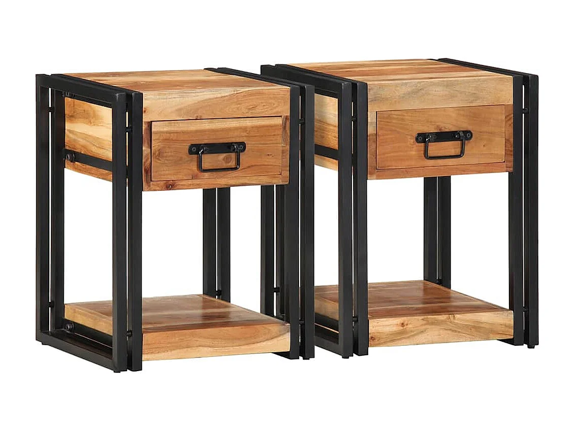 Set de 2 tables de nuit 40x35x50 cm en bois d'acacia massif