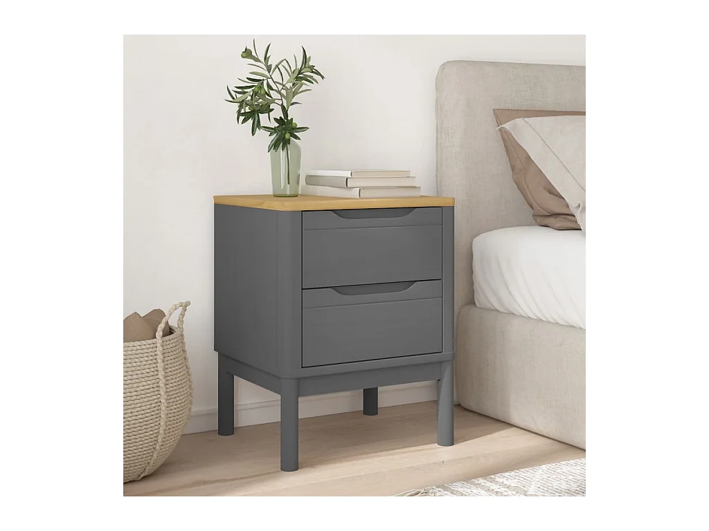 Table de chevet FLORO gris 45x39x57 cm bois de pin massif