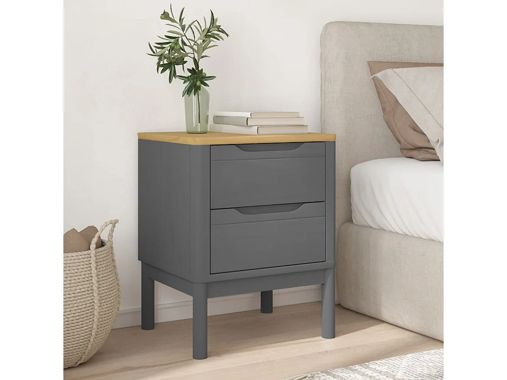 Table de chevet FLORO gris 45x39x57 cm bois de pin massif