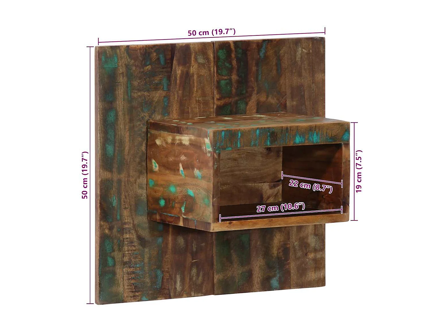 Comodino multicolore 50x27x50 cm in legno di recupero