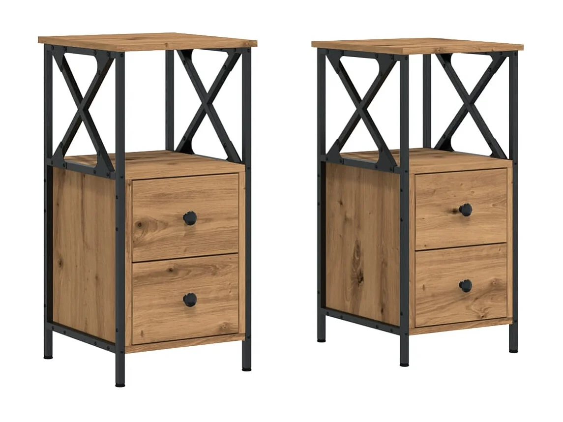 Comodini 2 pezzi in rovere, lavorazione artigianale, legno ingegnerizzato