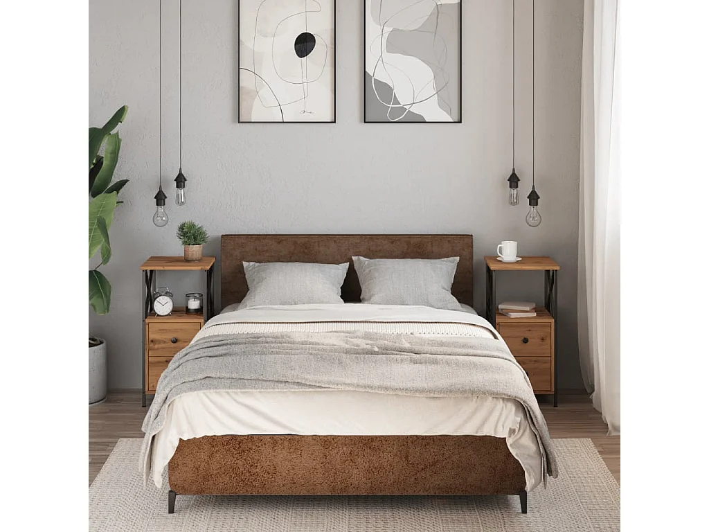 Comodini 2 pezzi in rovere, lavorazione artigianale, legno ingegnerizzato