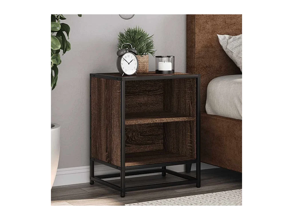 Table de chevet chêne marron 40x31x50cm bois d'ingénierie métal