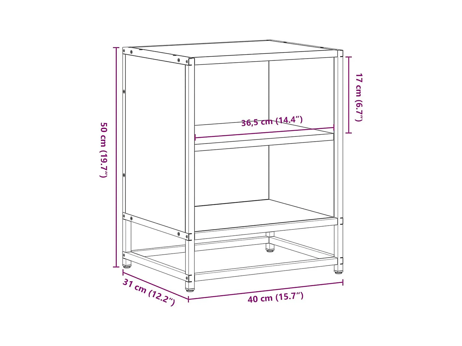 Table de chevet chêne marron 40x31x50cm bois d'ingénierie métal