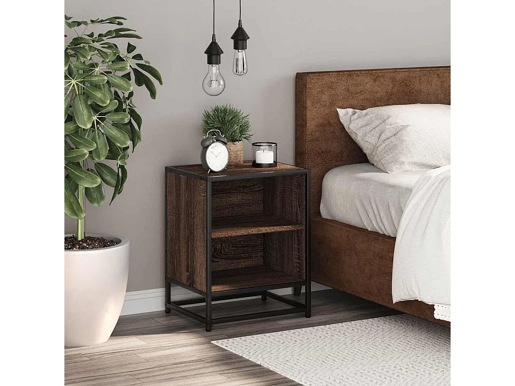 Table de chevet chêne marron 40x31x50cm bois d'ingénierie métal