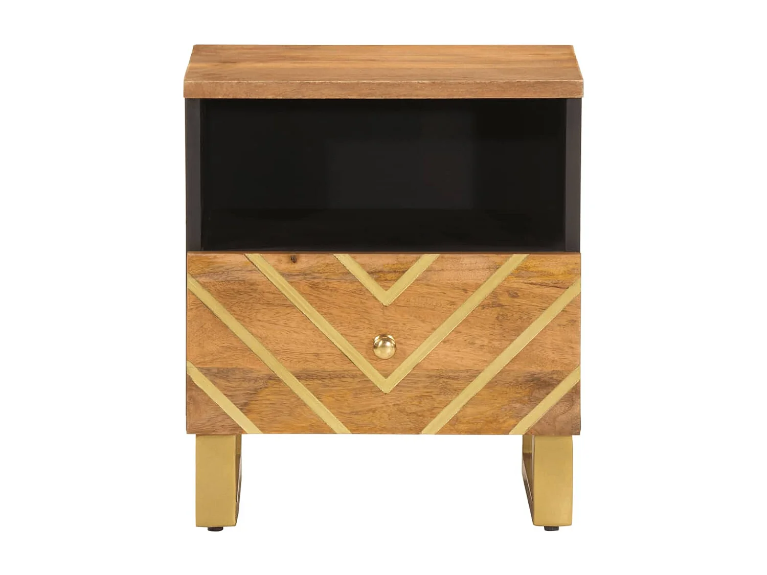 Comodino marrone e nero in legno massello di mango