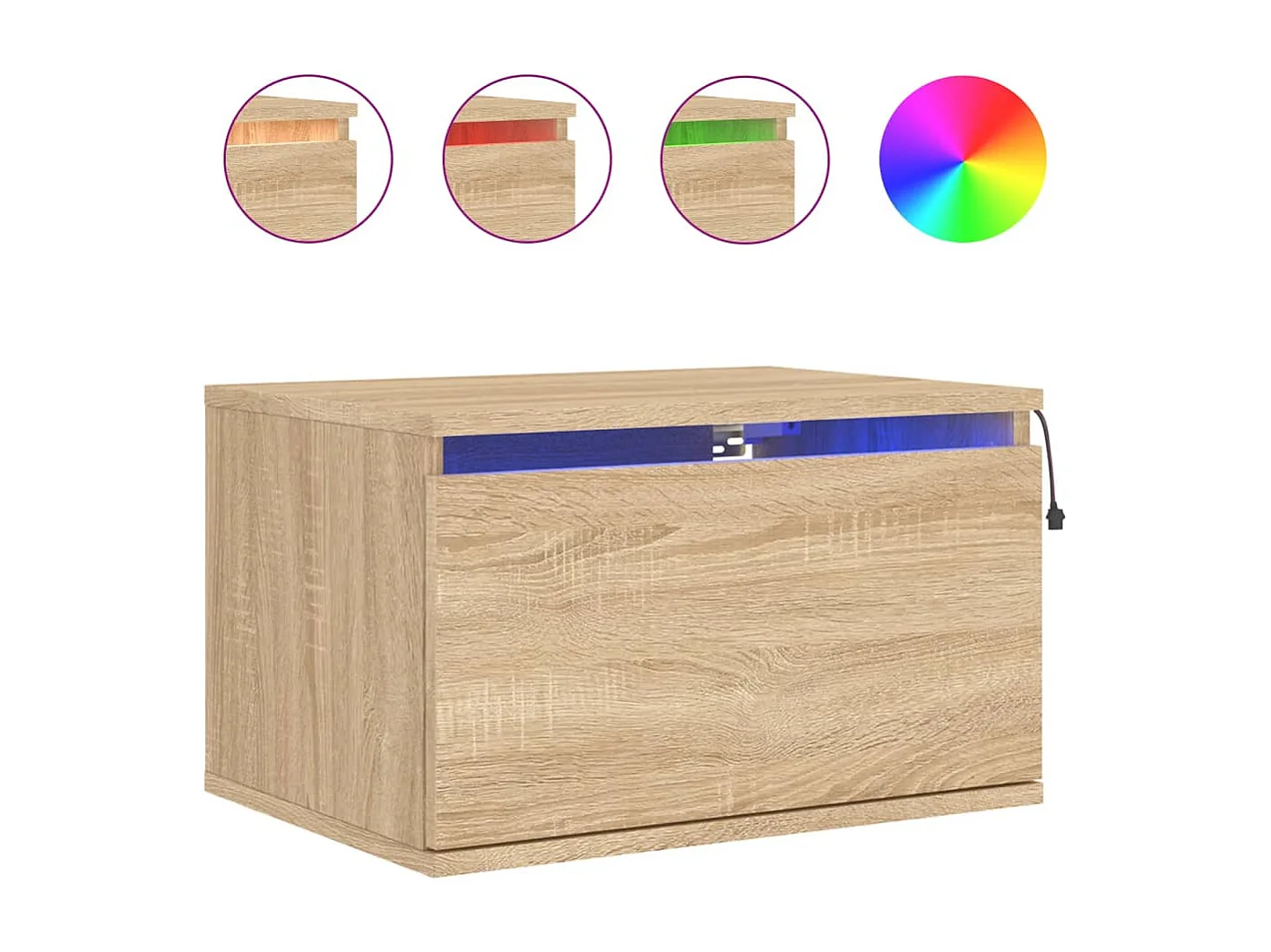 Mesita de noche de pared de roble Sonoma con luces LED