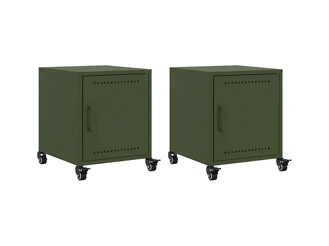 Tables de chevet 2 pcs vert olive 36x39x43,5 cm acier