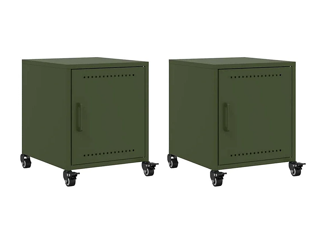Tables de chevet 2 pcs vert olive 36x39x43,5 cm acier