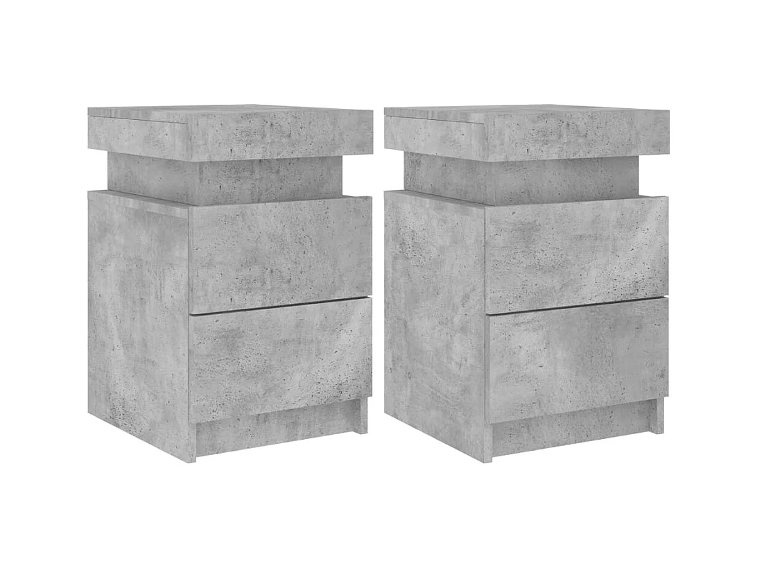 Tables de chevet avec lumières LED 2 pcs gris béton 35x39x55 cm