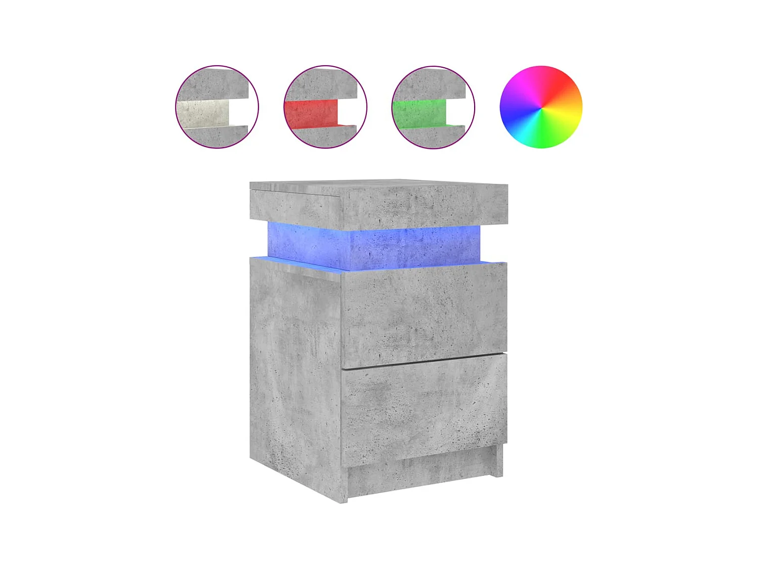 Tables de chevet avec lumières LED 2 pcs gris béton 35x39x55 cm