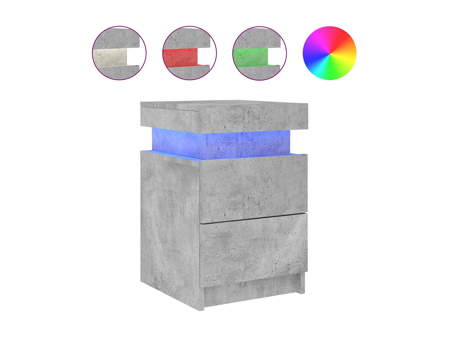 Tables de chevet avec lumières LED 2 pcs gris béton 35x39x55 cm