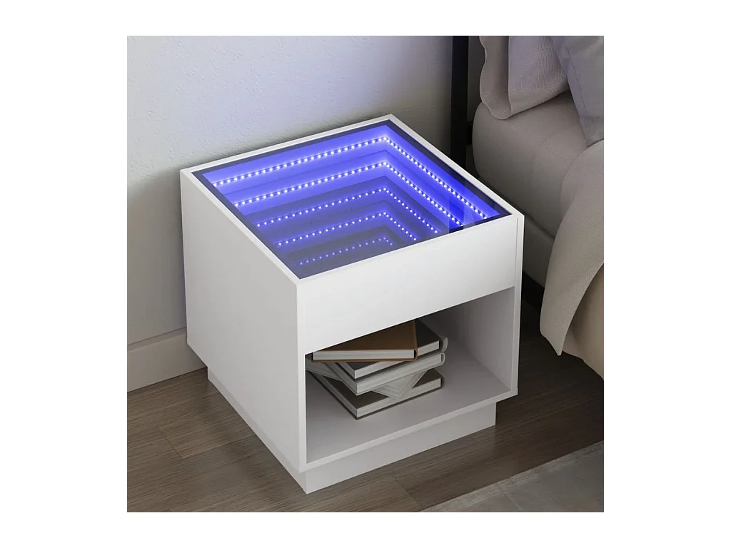 Table de chevet avec LED infini blanc 50x50x50 cm