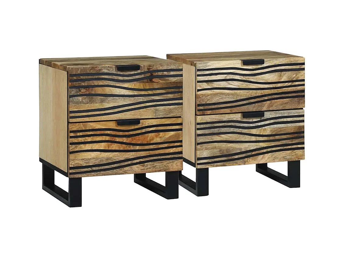 Comodini - 2 pezzi, 40x33,5x46 cm, realizzati in legno di mango e legno ricostituito