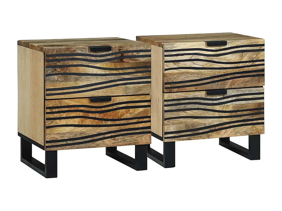 Tables de chevet - 2 pcs, 40x33.5x46 cm, en bois de manguier et bois reconstitué