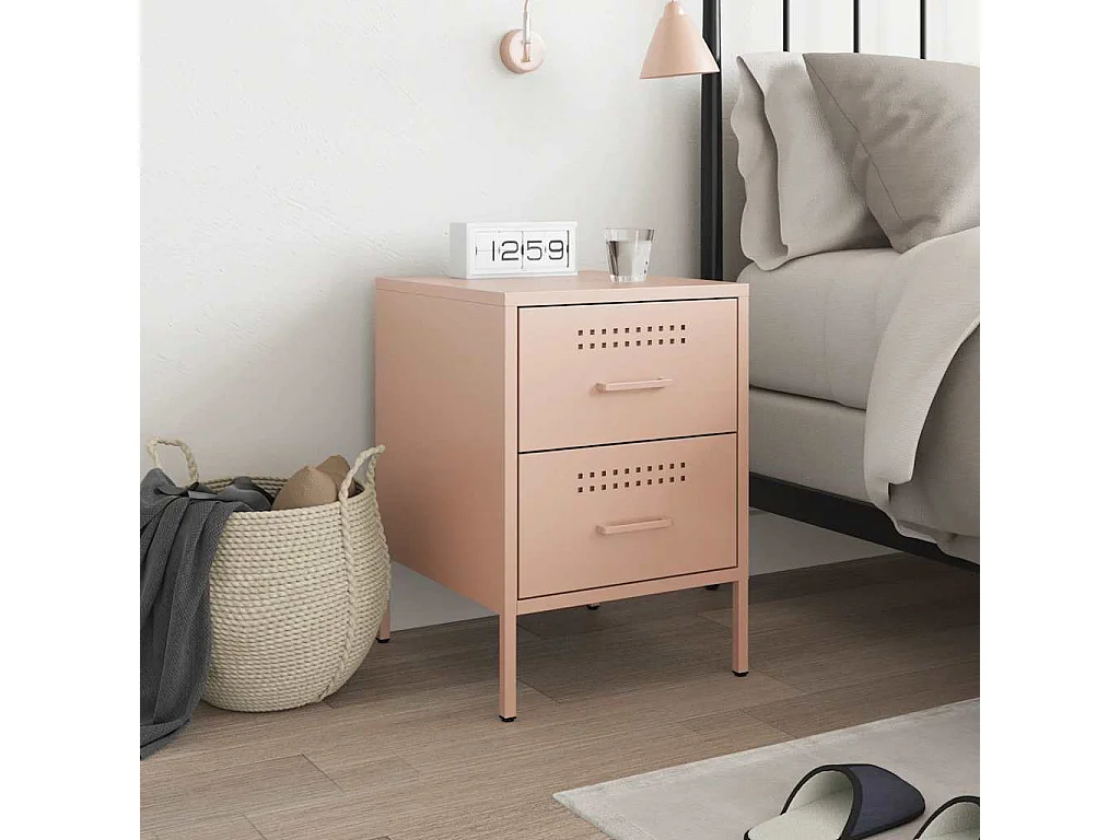 Table de chevet rose 36x39x50,5 cm acier