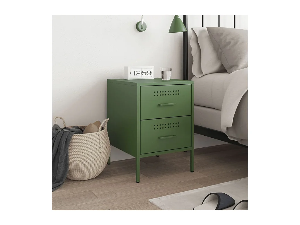 Table de chevet vert olive 36x39x50,5 cm acier