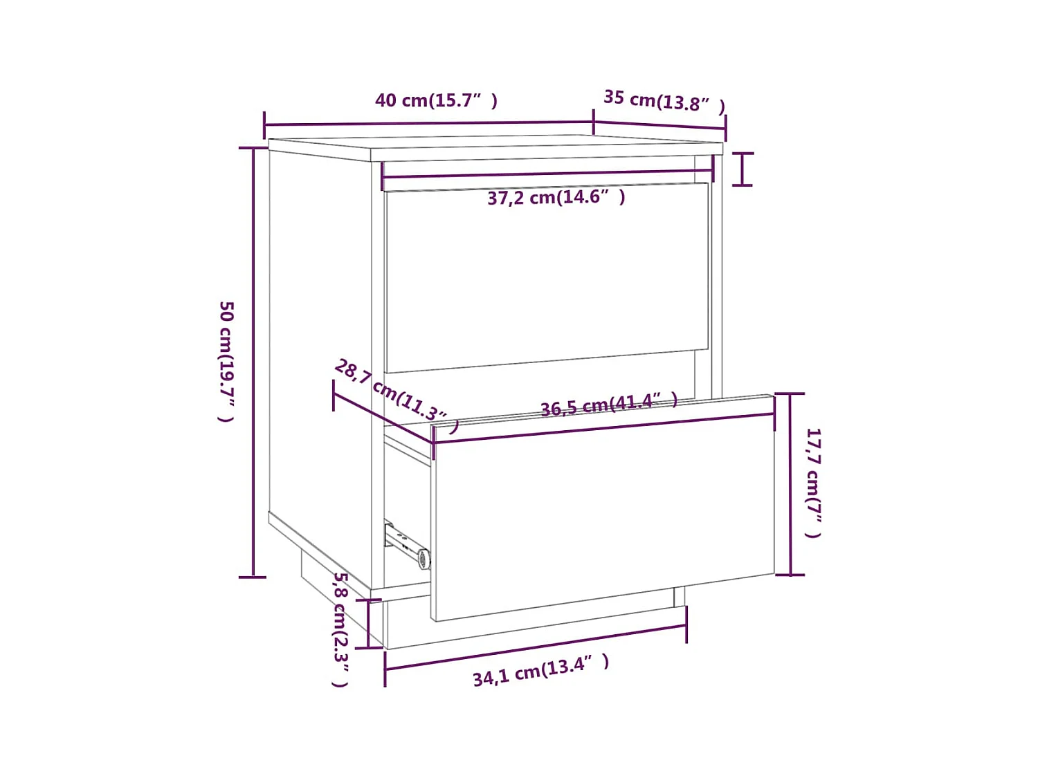 Mesita de noche Blanca 40x35x50 cm Madera maciza de pino