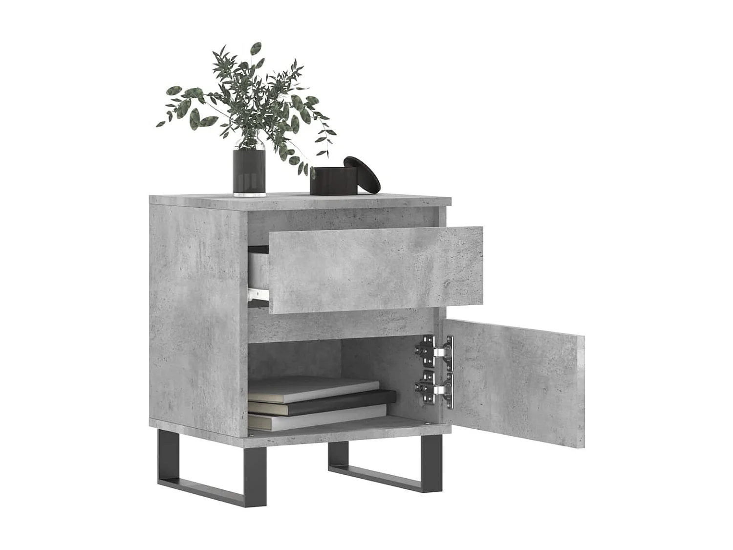 Comodino grigio cemento 40x35x50 cm in legno ingegnerizzato