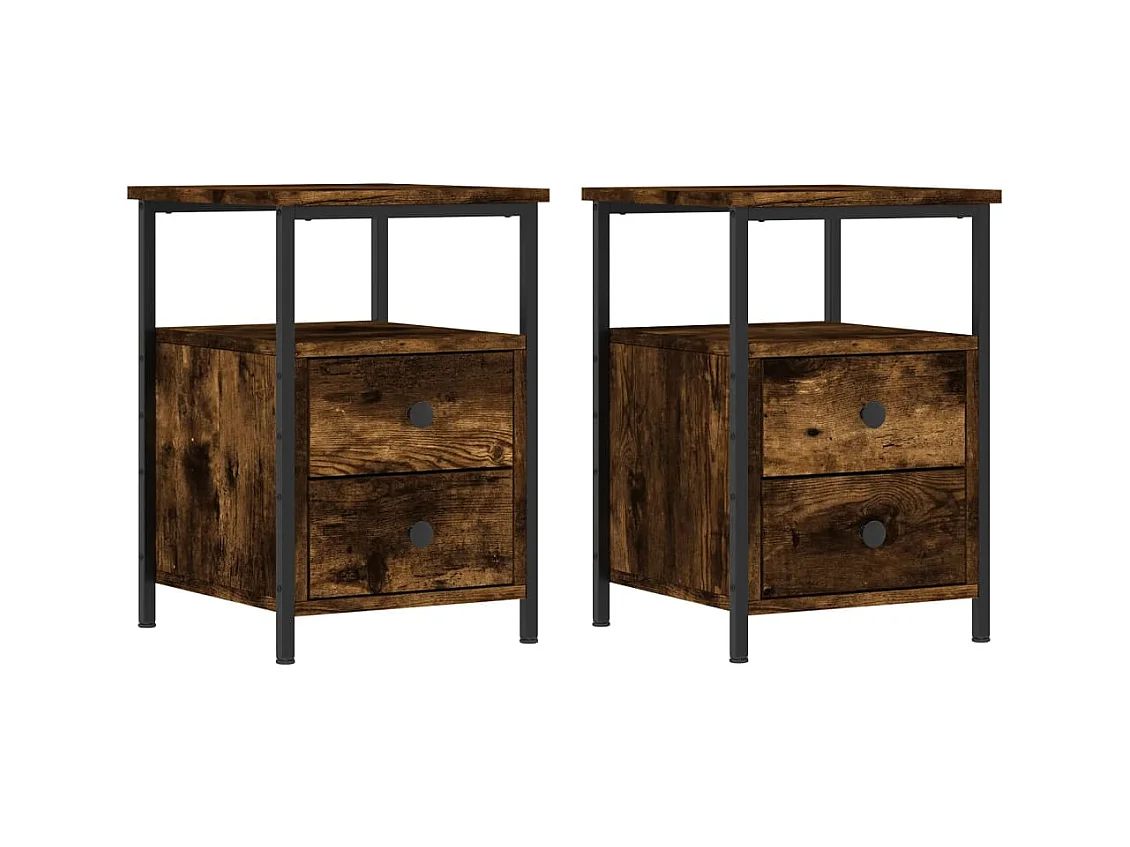 Nachtkastjes 2 stuks gerookt eiken 34x35,5x50 cm bewerkt hout