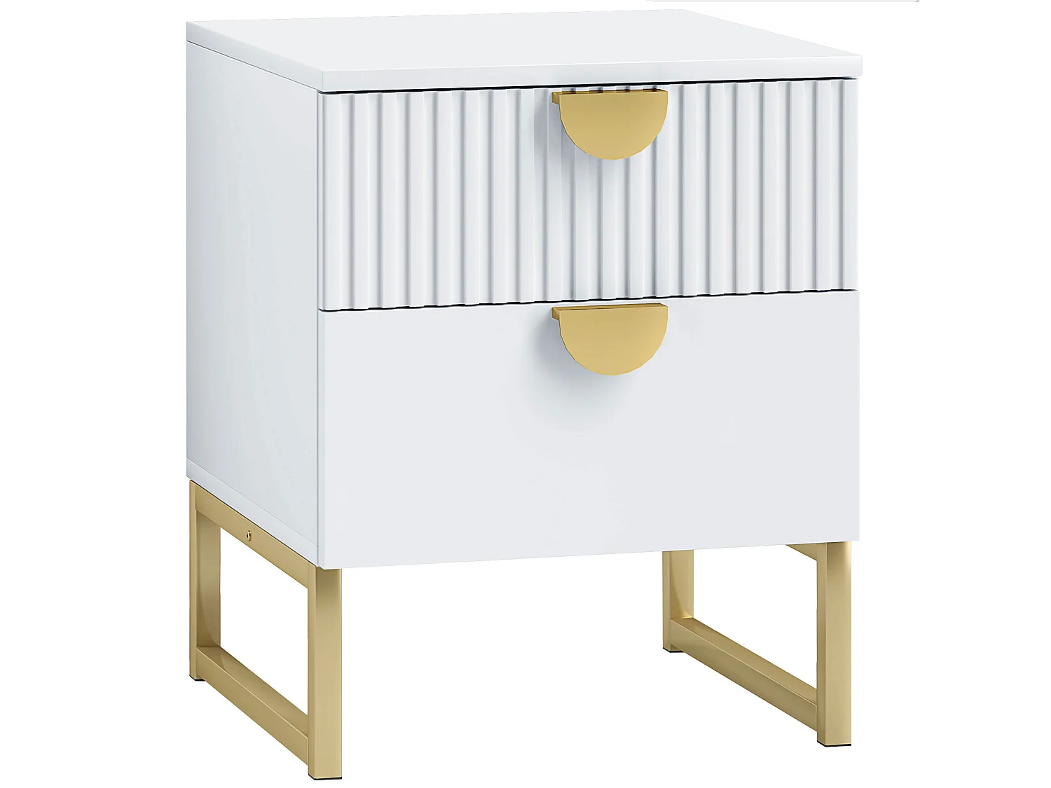 Table de chevet avec 2 tiroirs, meuble d'appoint, rangement avec poignées dorées, MDF, blanc (40x40x50 cm)