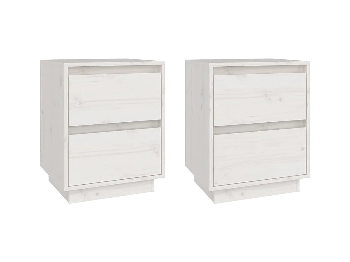 Comodini 2 pz Bianco 40x35x50 cm Legno massello di pino