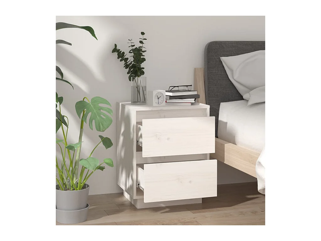Comodini 2 pz Bianco 40x35x50 cm Legno massello di pino