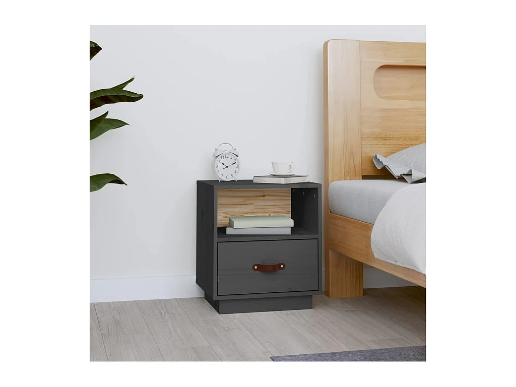 Comodino Grigio 40x34x45 cm Legno massello di pino