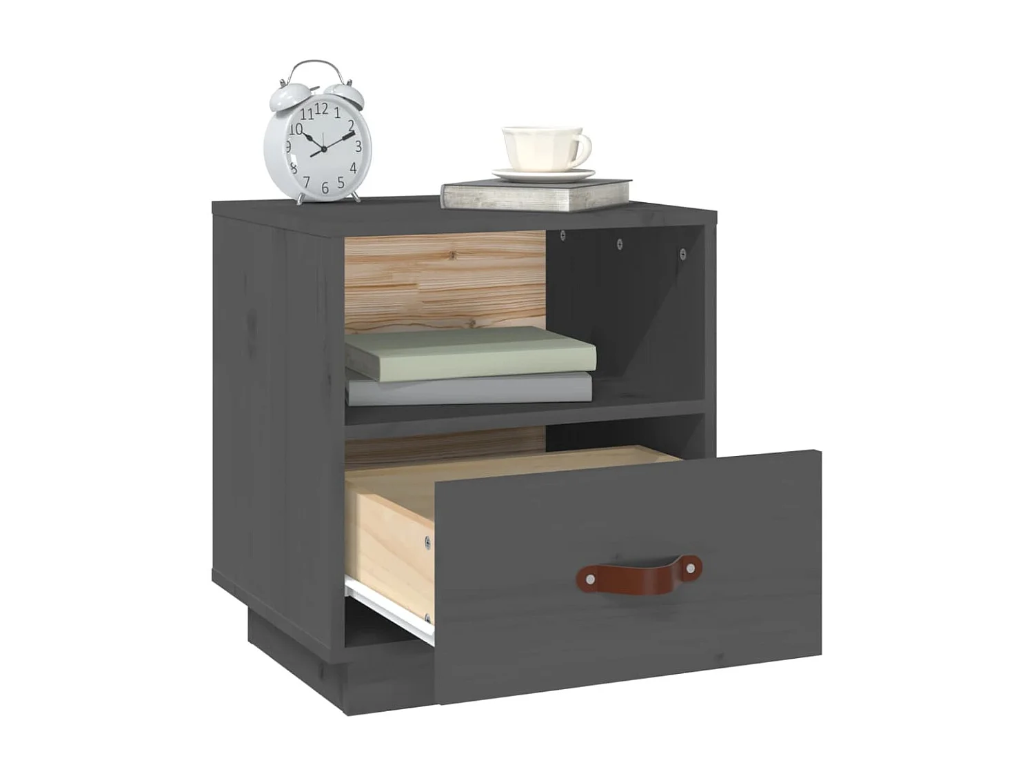 Comodino Grigio 40x34x45 cm Legno massello di pino