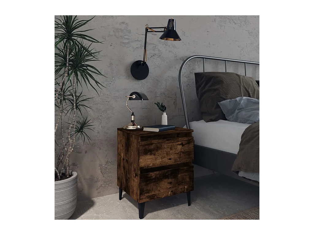 Table de chevet avec pieds en métal Chêne fumé 40x35x50 cm